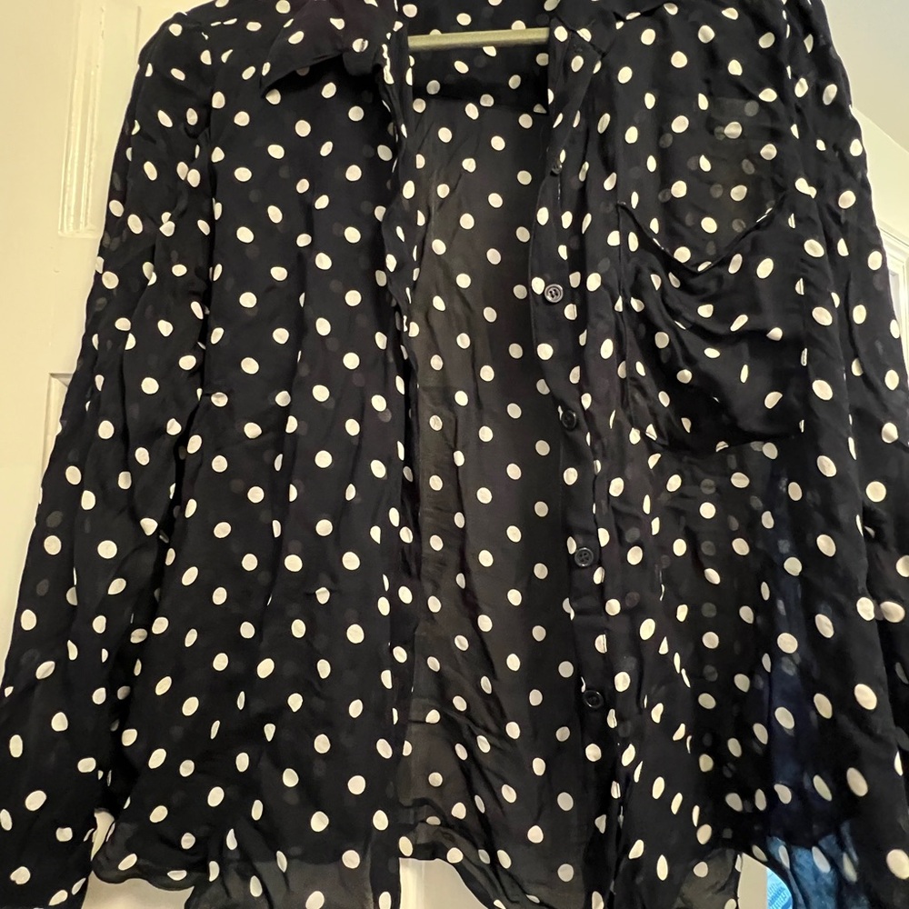 COPY - Wrinkled Look Zara Polka Dot Navy Blouse NEW